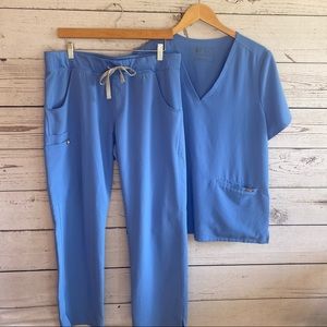 Figs Scrub Set Size Large Blue Drawstring Pants